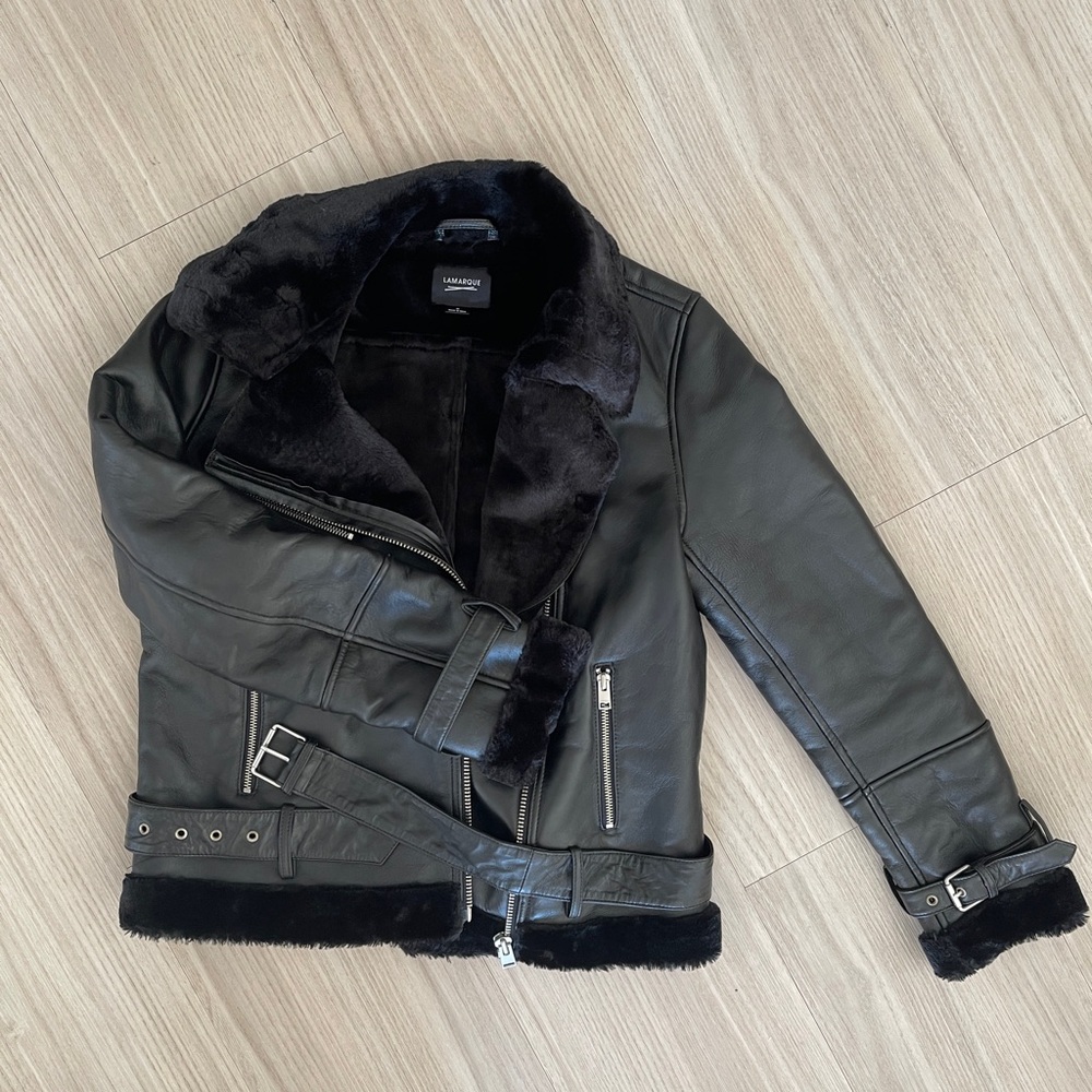 Lamarque Zoe Leather Jacket with Fur Trim